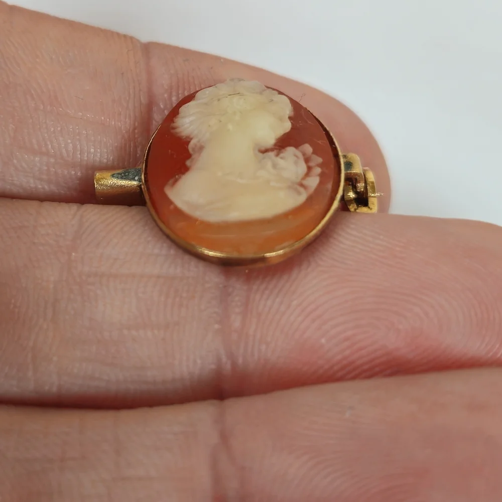 Vintage Cameo Lady & Flower Gold Tone Brooch